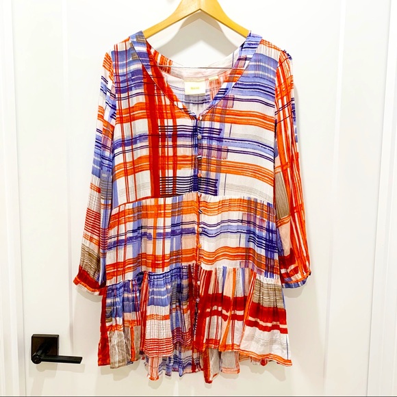 Maeve Tops - Maeve | Lila Button Tiered Ruffle Tunic Blouse